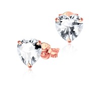 Rose Gold Plated Heart Shaped CZ Earring Silver ECS-06-8-RO-GP